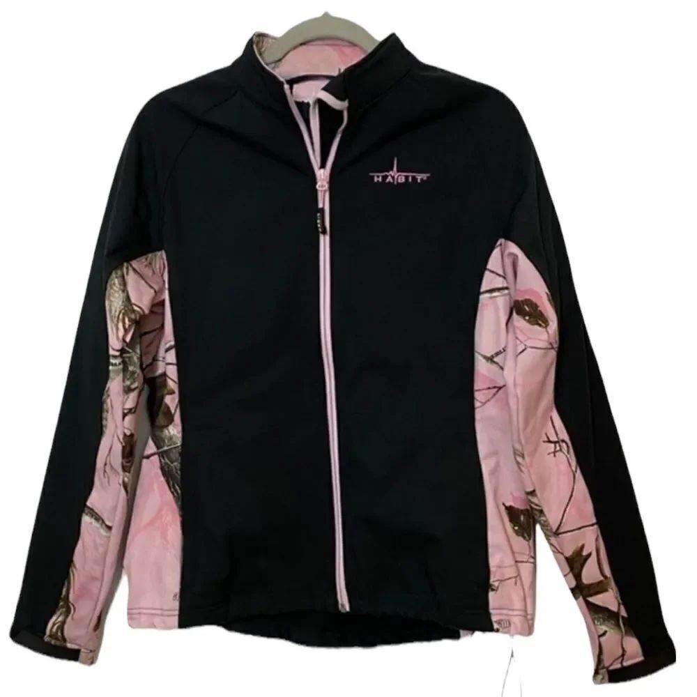 Habit Wonen’s Sz Med Black Pink Camo Fitted Sleek Full Zip Jacket
